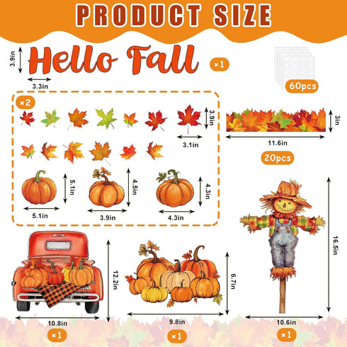 Fall Bulletin Board Decorations with Maple Leaves, Pumpkin, Scarecrow Truck Cutouts and Bulletin Boarder Stickers