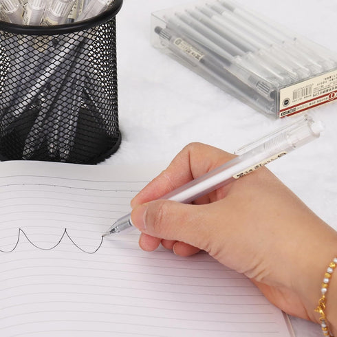Gel Pens 12 Pcs Fine Point 0.5mm Black, Japanese Retractable Gel Ink Rollerball Pens, Premium Fast Dry Transparent Body