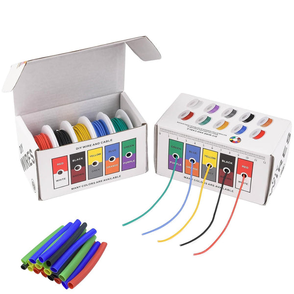 20 Gauge Wire Stranded Electrical Wire Kit, 20 AWG Flexible Silicone Tinned Copper Wires, 5 Colors 19.6ft Each