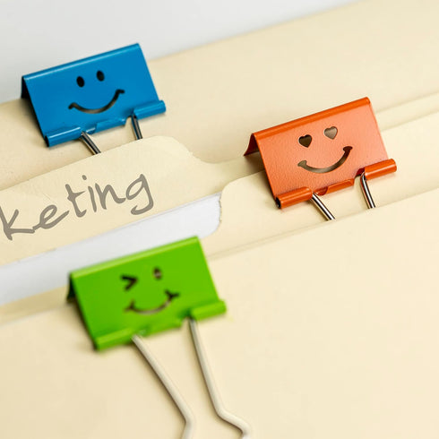 Officemate Smiling Face Binder Clips, Medium, Ass't Colors, 36 Pcs, Paper Clamps for Office, Teacher Gifts, School and