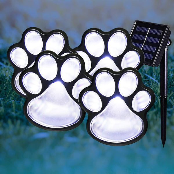 Paw Print Solar Outdoor Lights - Set of 4 Waterproof Dog Paw Lights for Garden Pathway Lighting