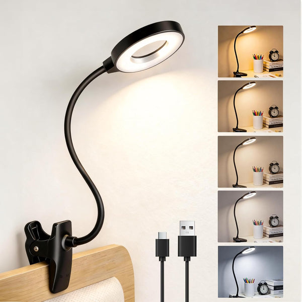 Blakapoo Clip on Reading Light for Bed Headboard, Rechargeable Battery with Large Clamp,