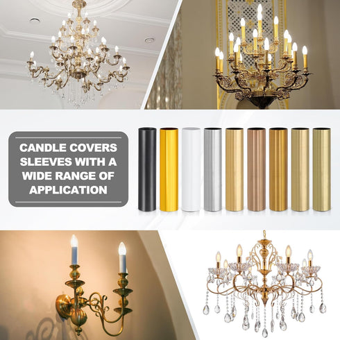 6" 10Pcs E12 Bulb PATIKIL Tall Candle Covers Sleeves, Metal Chandelier Socket Sleeves with Insulation Heat Shrinkable