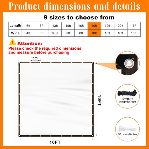 NNG 10x10ft Grommet, Clear Waterproof Tarps Heavy Duty Transparent Tarpaulins Clear Vinyl Tarps with Outdoor