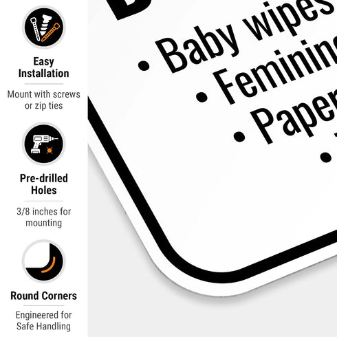 Sigo Signs 12x18 Inches, .063 Please Do Not Flush Baby Wipes Cleaning Wipes Sign, Rust Free Aluminum, Fade Resistant