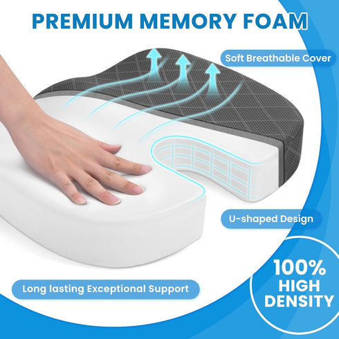TushGuard Seat Cushion - for Office Chair, Car Seat, Airplane, Bleacher - Sciatica & Coccyx Pain Relief Desk Chair