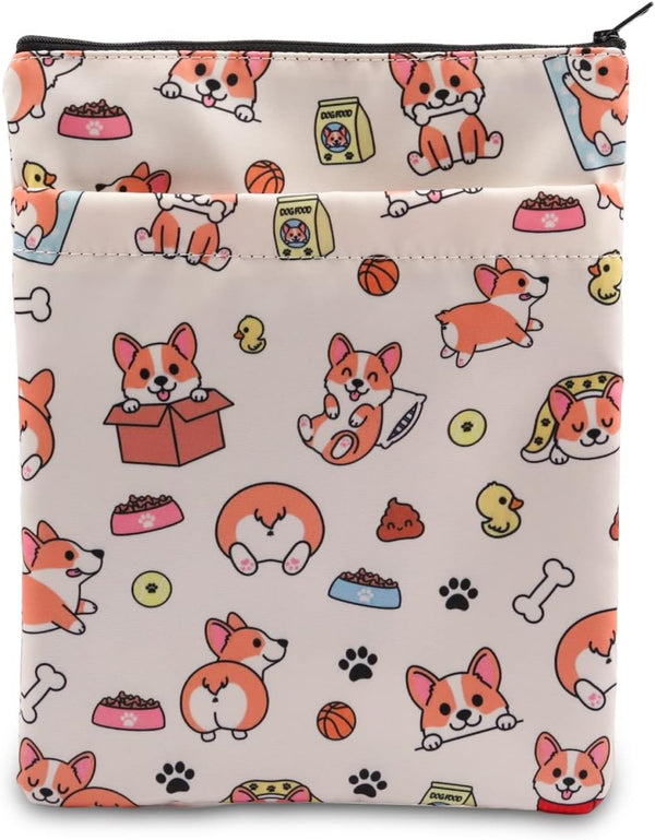 HOLLP Corgi Book Sleeve, Waterproof Zipper Pouch, Animals Gifts for Corgi Lovers, Birthday Christmas Gift
