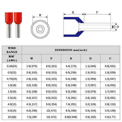 XHF 500 PCS Insulated Copper Crimp Connectors, AWG 12/4.0mm² Wire Ferrules, Black Crimp Pin Cord End Terminals