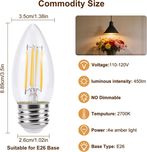 E26 Bulb 40W Bulbs,B11 Bulbs,2700K Bulb,for 4-Pack KINUR led Candelabra Light LED Chandelier Warm White Decorative