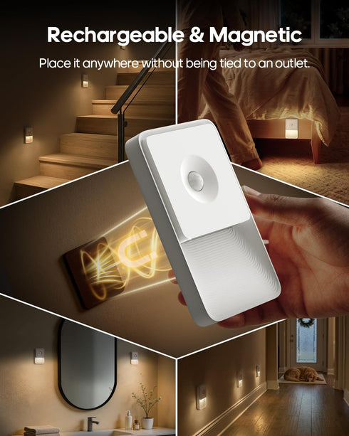 Dimmable Hallway,Bathroom,Bedroom,Closet(4 Pack) GOODEA Rechargeable Motion Sensor Night Lights for Stairs, Magnetic