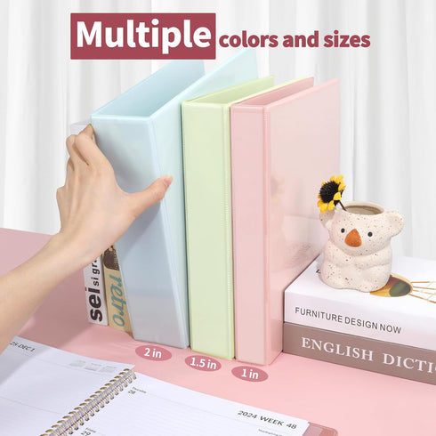 SUNEE 1 Inch 3 Ring Binder, Clear View, PVC-Free, Fits 8.5x11 Inches, Assorted Pastel, 4 Pack for School or Office