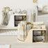 Cute Rotation Pen Holder for Desk - Beige Pencil Cup Pot Organizer for Girls, Kids, and Makeup Brushes
