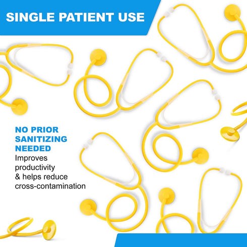 DS-9294 22" Pack 10 PrimaCare Disposable Stethoscope with Sound Sensitive Chestpiece and PVC Tubing, Yellow