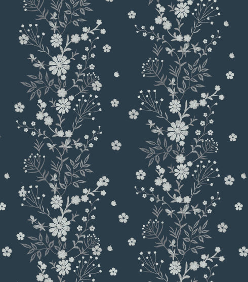 Tonal Floral Peel and Stick Wallpaper Navy Blue Floral Self Adhesive Waterproof