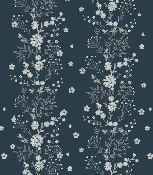 Tonal Floral Peel and Stick Wallpaper Navy Blue Floral Self Adhesive Waterproof