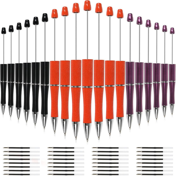 Whaline 24Pcs Halloween Beadable Pens, Orange Purple Black Gel Ink, Retractable Writing Pens with Extra Refills for DIY