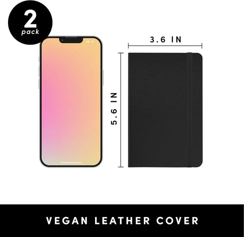 PAPERAGE Lined Pocket Journal Notebook, 2 Pack, Black, 160 Pages, Small 3.6 x 5.6 inches, Hardcover