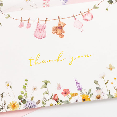 50 Pack Crisky Baby Shower Thank You Cards with Envelopes & Stickers, Pink Gold Baby Thank You Greeting Cards Bulk