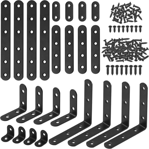 Hilitchi 24 Pack Stainless Steel Black L Bracket Corner Brace and Straight Bracket