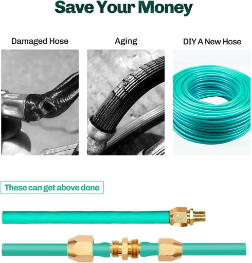 2pcs Premium Solid Brass Pneumatics Reusable Hose-End Repair Fitting, 1/4" Barb for 1/4-Inch ID Hose