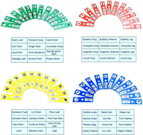 Prepared Microscope Slides for Kids, 48pcs Plastic Animals Insects Plants Flowers Sample Specimens for Homeschooling