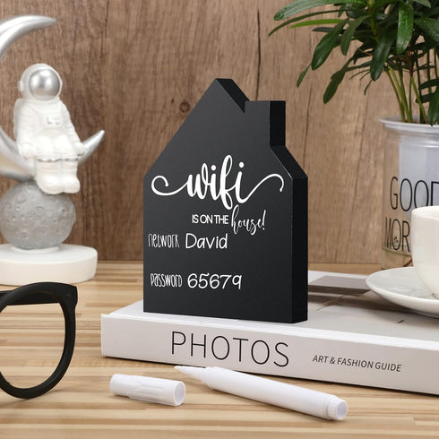 Jetec WiFi Password Sign, Wooden Freestanding Chalkboard Style Sign with Erasable Pen for Home Business Decor (5 x 3.7