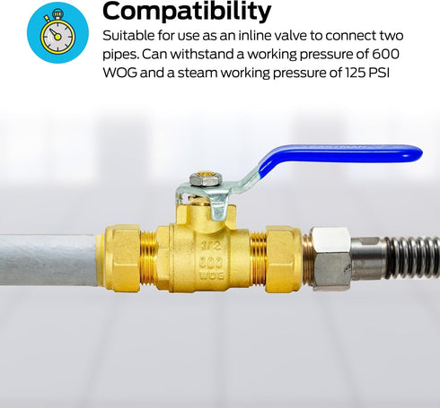 Eastman 1/2 Inch Compression Heavy Duty Full Port Ball Valve, Brass Plumbing Fitting, 20096LF