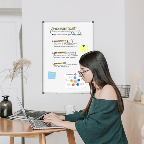 WALGLASS Double-Sided White Board, 20" x 30", Magnetic Whiteboard with Silver Aluminium Frame for Home & Office