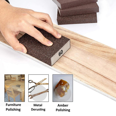 Tnisesm 6Pcs Sanding Blocks 60/80/120/180/220 Grits, Washable & Reusable Sandpaper Blocks for Wood Metal Drywall