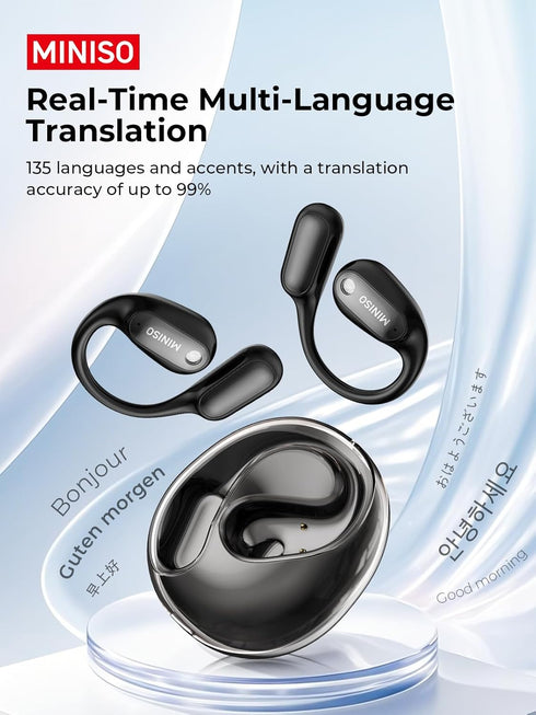 MS190 135 6.0, 60Hrs MINISO Language Translator Earbuds, AI Translation Earbuds Real Time with Languages, Bluetooth LED