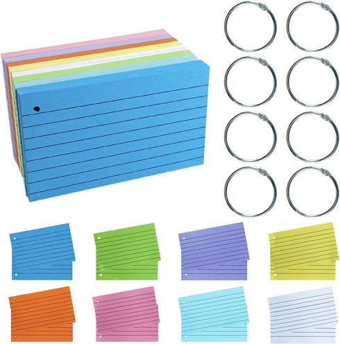 TFLFL Index Paper Cards 3x5 Inch, 300PCS Flash Cards with Rings, Thin Paper