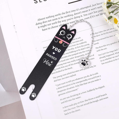 Penitue 3) Cat Bookmark, Zinc Alloy Funny Black Kitten Shaped Book Mark with Kitty Paw Mark Pendant Cute Reading