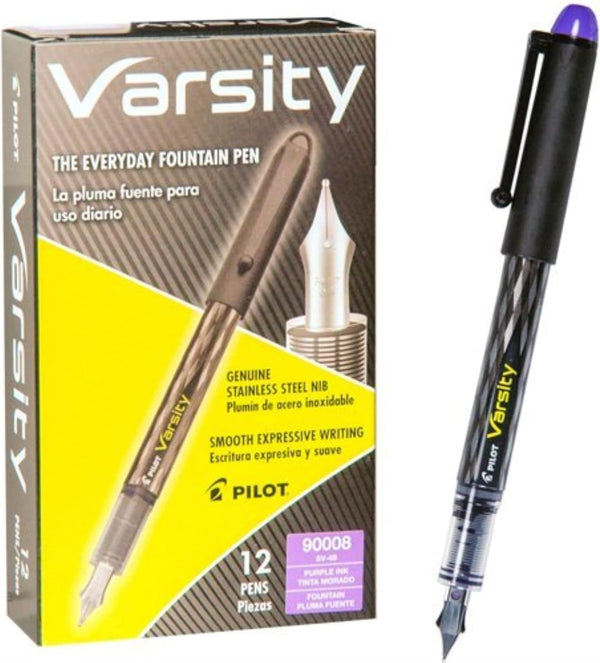 Pilot Varsity Disposable Fountain Pens, Purple Ink, Dozen Box