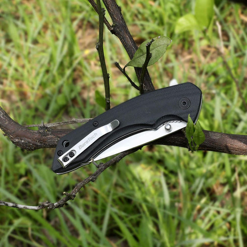 DURATECH Folding Pocket Knife, 3-1/4" Satin 8CR13MOV Blade, Black G10 Handle for EDC