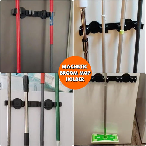 4 Magnetic Broom Holder Rack,Strong Magnetic Mount Mop Holder Racks for Cleaning Tools,Non-slip Magnetic Tool Holder