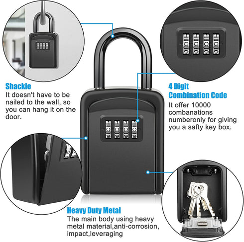 Lock Box, Diyife Key Lock Box for 5 Keys, Portable 4-Digit Combination Waterproof Key Safe for Home Garage Office (2