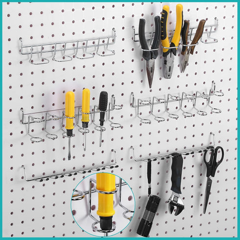 6 Pcs Pegboard Screwdriver Holders, Stainless Steel Tool Utility Hooks for Shop Store Display - Silver