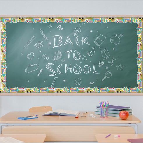 AnyDesign 69 60Pcs Ft Colorful Bookshelf Bulletin Board Border Border Trim Self-Adhesive Back to School Bulletin Board