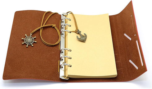 EvZ Leather Writing Journal Notebook, 7 Inches Vintage Nautical Spiral Notepad, Unlined Paper, Coffee