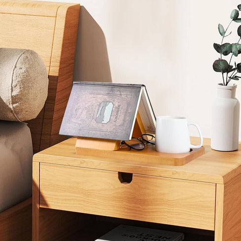 Eadvreit Book Stand, Wooden Triangle Book Holder, Book Rest with Cup Holder, Small Bookshelf Suitable for Reading