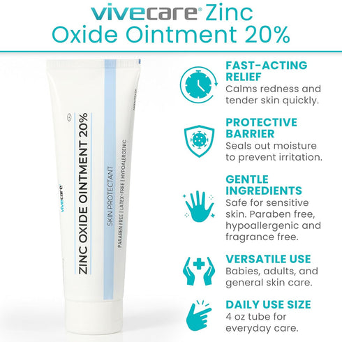 20% (4 Vivecare Zinc Oxide Ointment - Skin Protectant & Diaper Rash Cream - Moisture Barrier for Irritated Skin