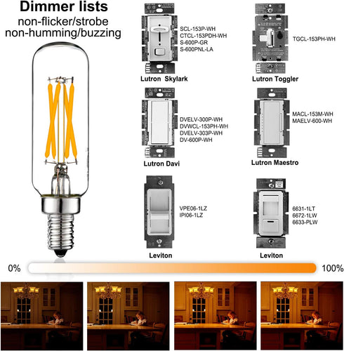 LiteHistory Dimmable LED Bulb, 6W Equal Warm White 2700K, T6 T25 E12 Candelabra Bulb, 600LM, 6 Pack for Chandeliers