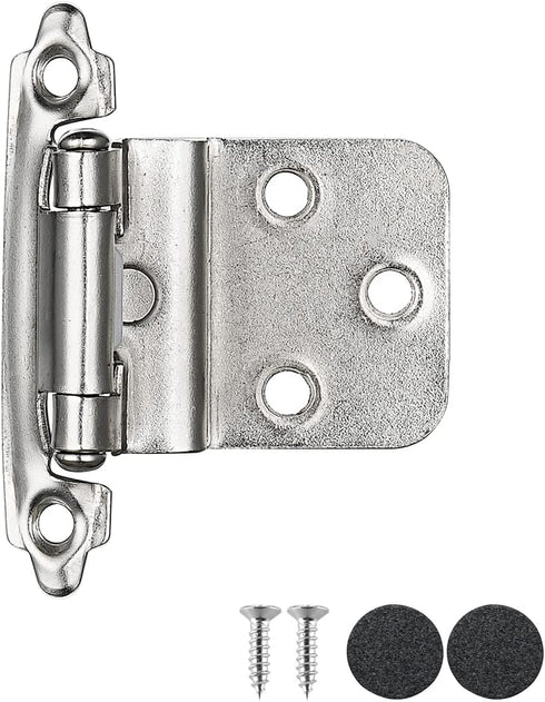 JQK 3/8 Inch Inset Cabinet Door Hinges Satin Nickel, 4 Pack Flush Face Mount Self-Closing Kitchen Cabinet Hardware with