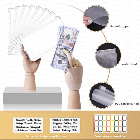 Onlyesh Budget Binder - 28Pcs Cash Envelopes for Budgeting, Marble 6-Ring Money Organizer Binder (White)