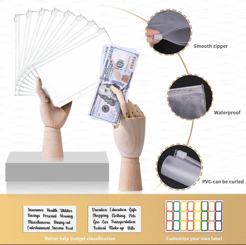 Onlyesh Budget Binder with Cash Envelopes, 28Pcs Money Organizer for Cash, Marble 6-Ring Money Saving Binder (Black).