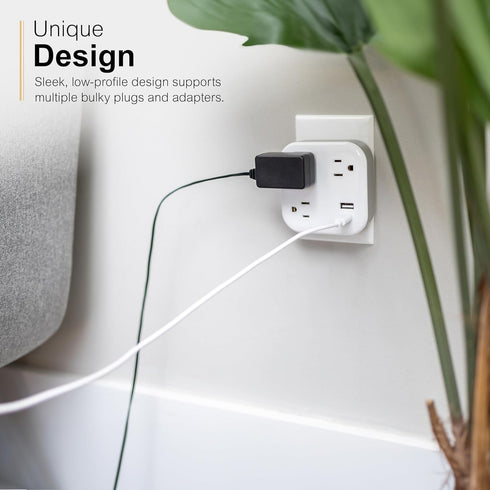 GE UltraPro 3-Outlet Surge Tap with USB, Outlet Extender, 1 USB-A, 1 USB-C, Adapter Spaced for Home or Office