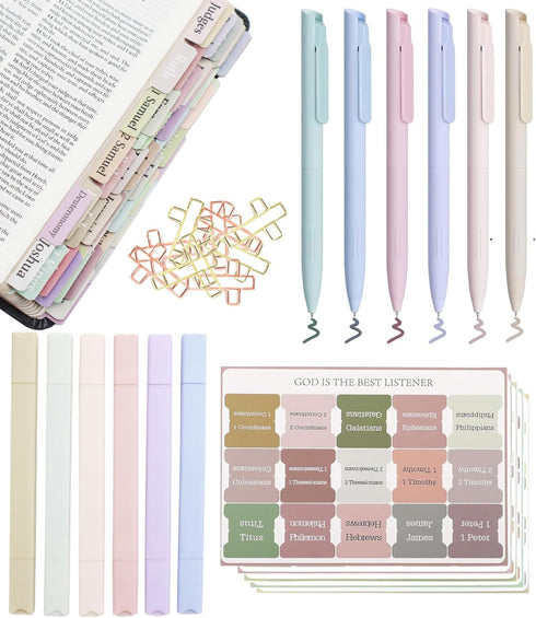 Bible Study Supplies, Bible Journaling Kit, Highlighters, Pens No Bleed, Bible Tabs, Cross Paper Clips, Journaling