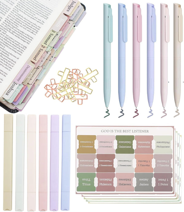 Bible Study Supplies, Bible Journaling Kit, Highlighters, Pens No Bleed, Bible Tabs, Cross Paper Clips, Journaling
