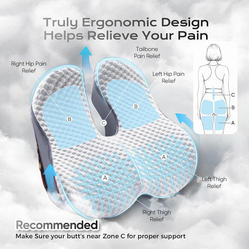 KWYBOW Tailbone Seat Cushion for Pain Relief X-Large,Ergonomic Office Chair Cushions for Butt Hip Lower Back & Sciatica
