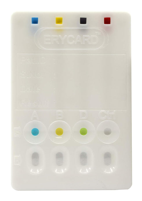 ABO/RH Blood Type Test Kit - Educational Use - Buffer Solution, Erycard Blood Grouping Card, Alcohol Wipe, Lancet